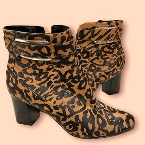 Calvin Klein: size 8 - Brown Cattee Ankle Leopard Print Boots/Booties